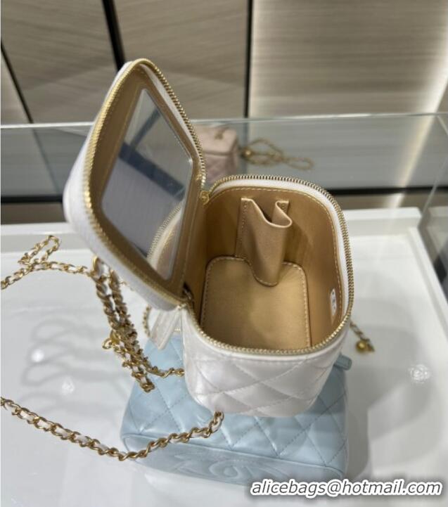 Best Grade Chanel Shiny Calfskin Small Vanity with Ball Chain AP2292 White 2025
