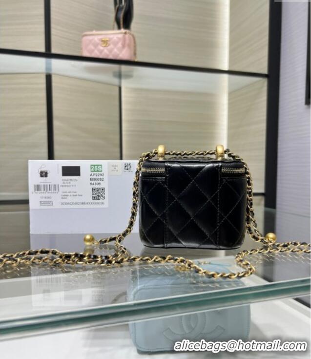 Good Looking Chanel Shiny Calfskin Small Vanity with Ball Chain AP2292 Black 2025