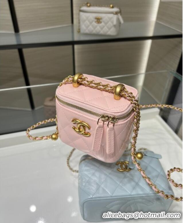 Best Price Chanel Shiny Calfskin Small Vanity with Ball Chain AP2292 Light Pink 2025