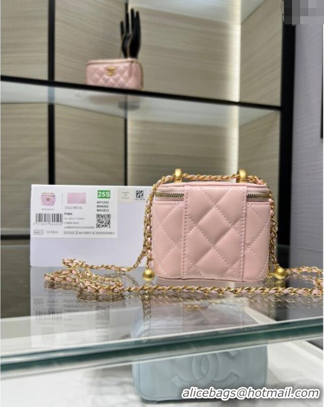 Best Price Chanel Shiny Calfskin Small Vanity with Ball Chain AP2292 Light Pink 2025