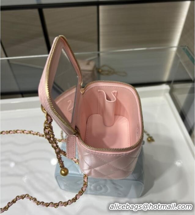 Best Price Chanel Shiny Calfskin Small Vanity with Ball Chain AP2292 Light Pink 2025