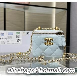 Super Quality Chanel Shiny Calfskin Small Vanity with Ball Chain AP2292 Light Blue 2025