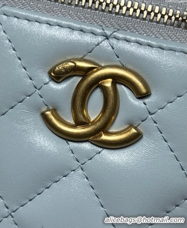 Super Quality Chanel Shiny Calfskin Small Vanity with Ball Chain AP2292 Light Blue 2025