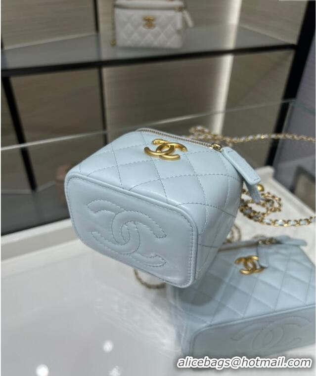 Super Quality Chanel Shiny Calfskin Small Vanity with Ball Chain AP2292 Light Blue 2025