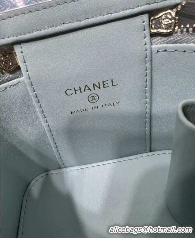 Super Quality Chanel Shiny Calfskin Small Vanity with Ball Chain AP2292 Light Blue 2025