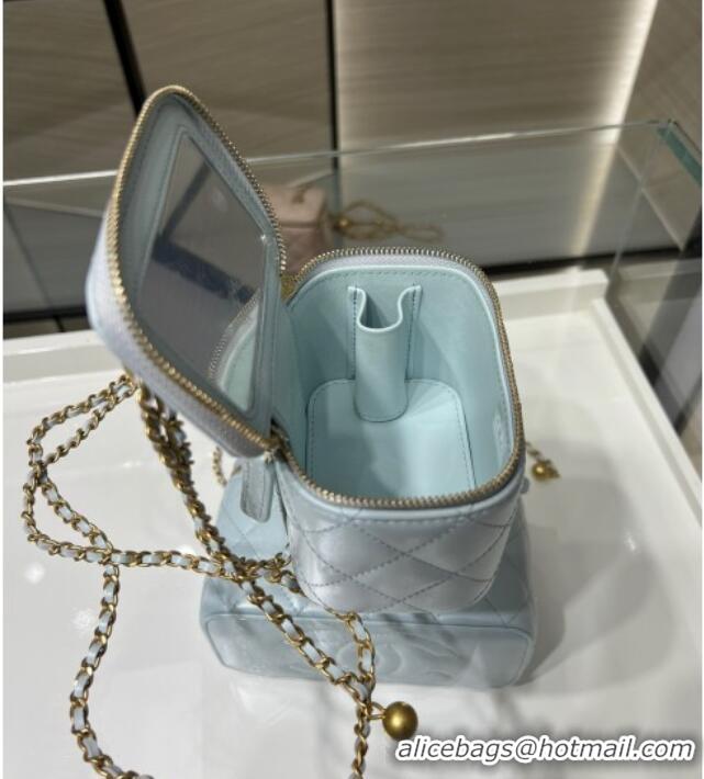 Super Quality Chanel Shiny Calfskin Small Vanity with Ball Chain AP2292 Light Blue 2025
