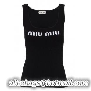 New Design Miu Miu Logo-knit Ribbed Tank Top M8453 Black