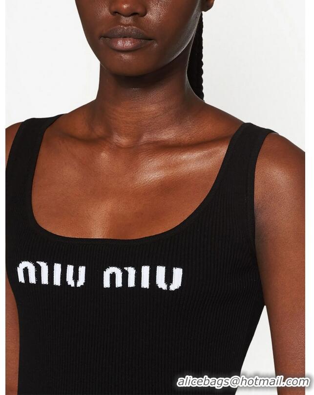 New Design Miu Miu Logo-knit Ribbed Tank Top M8453 Black