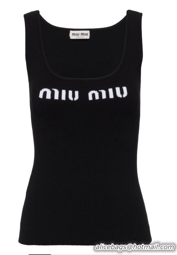 New Design Miu Miu Logo-knit Ribbed Tank Top M8453 Black