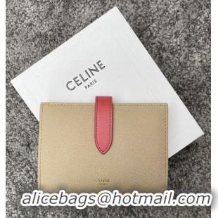 Buy Classic Celine Grained Calfskin Medium Strap Multifunction Wallet CE0201 Beige/Red