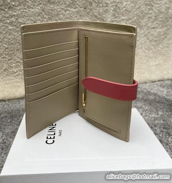 Buy Classic Celine Grained Calfskin Medium Strap Multifunction Wallet CE0201 Beige/Red