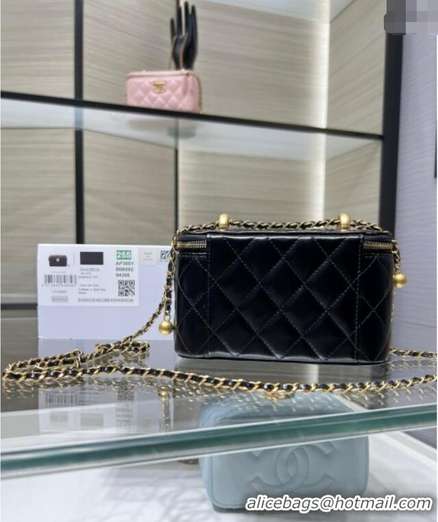 Buy New Cheap Chanel Shiny Calfskin Large Vanity with Ball Chain AP3651 Black 2025
