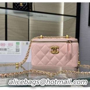 Spot Bulk Chanel Shiny Calfskin Large Vanity with Ball Chain AP3651 Light Pink 2025