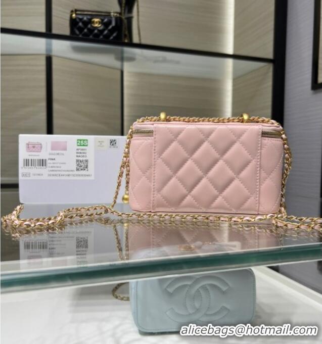 Spot Bulk Chanel Shiny Calfskin Large Vanity with Ball Chain AP3651 Light Pink 2025