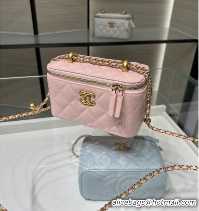 Spot Bulk Chanel Shiny Calfskin Large Vanity with Ball Chain AP3651 Light Pink 2025