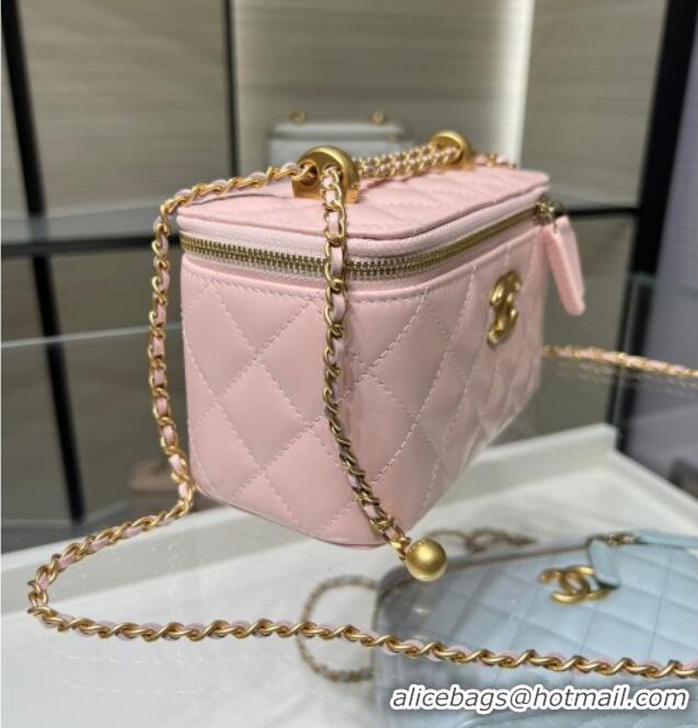 Spot Bulk Chanel Shiny Calfskin Large Vanity with Ball Chain AP3651 Light Pink 2025