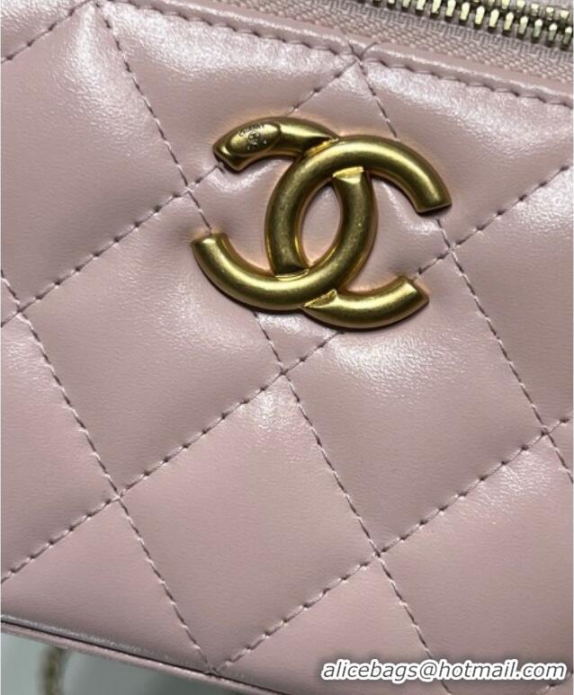 Spot Bulk Chanel Shiny Calfskin Large Vanity with Ball Chain AP3651 Light Pink 2025
