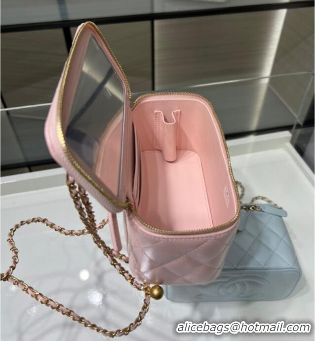 Spot Bulk Chanel Shiny Calfskin Large Vanity with Ball Chain AP3651 Light Pink 2025