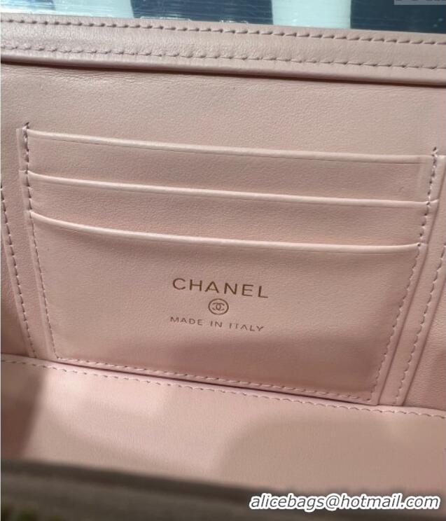 Spot Bulk Chanel Shiny Calfskin Large Vanity with Ball Chain AP3651 Light Pink 2025