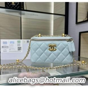 Cheapest Chanel Shiny Calfskin Large Vanity with Ball Chain AP3651 Light Blue 2025
