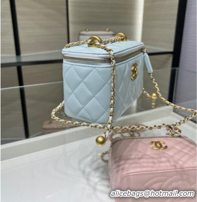 Cheapest Chanel Shiny Calfskin Large Vanity with Ball Chain AP3651 Light Blue 2025