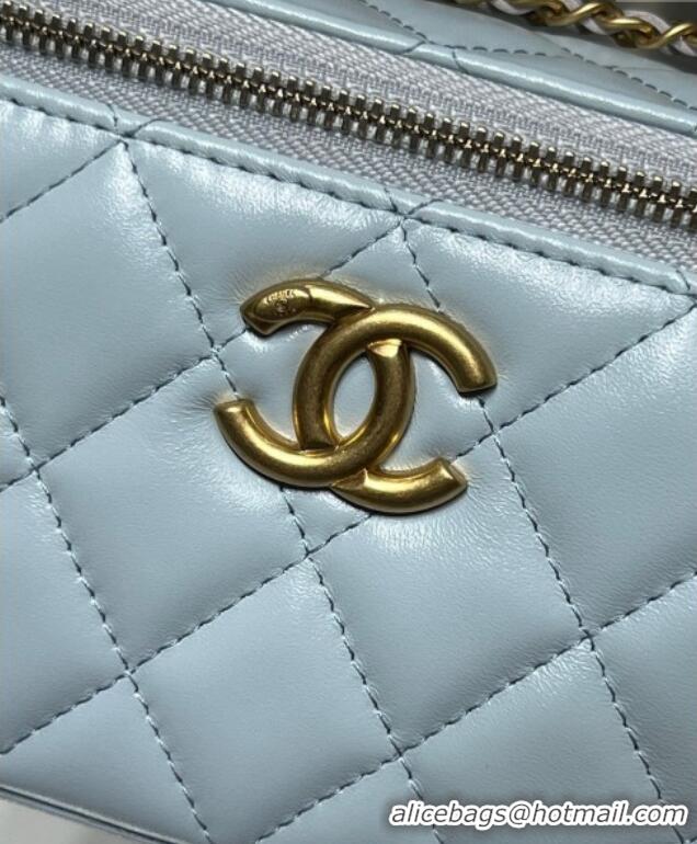 Cheapest Chanel Shiny Calfskin Large Vanity with Ball Chain AP3651 Light Blue 2025