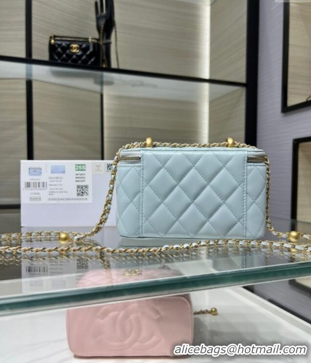 Cheapest Chanel Shiny Calfskin Large Vanity with Ball Chain AP3651 Light Blue 2025
