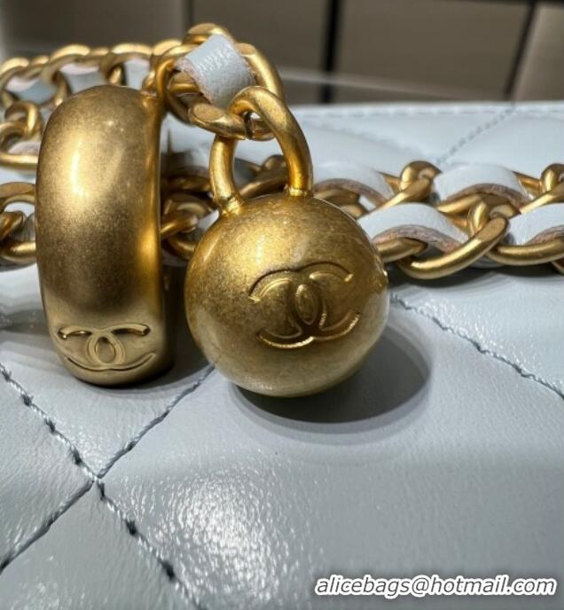 Cheapest Chanel Shiny Calfskin Large Vanity with Ball Chain AP3651 Light Blue 2025