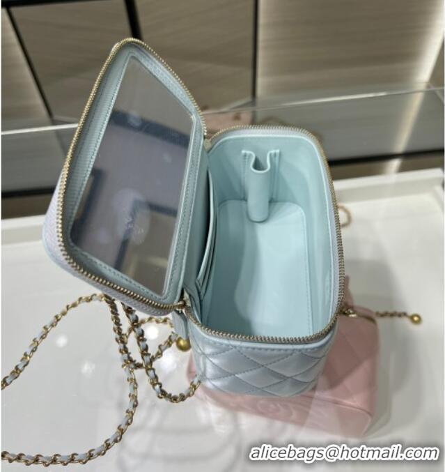 Cheapest Chanel Shiny Calfskin Large Vanity with Ball Chain AP3651 Light Blue 2025
