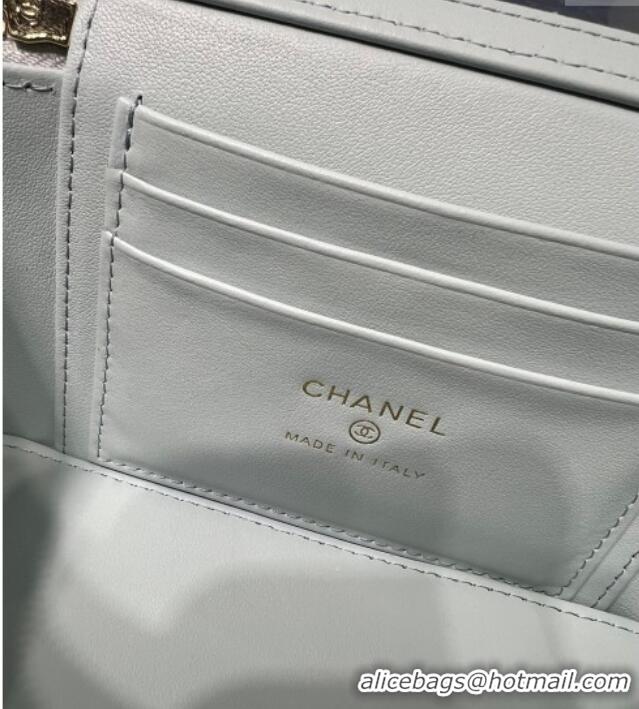 Cheapest Chanel Shiny Calfskin Large Vanity with Ball Chain AP3651 Light Blue 2025