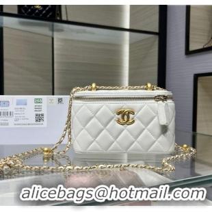 Best Cheap Chanel Shiny Calfskin Large Vanity with Ball Chain AP3651 White 2025