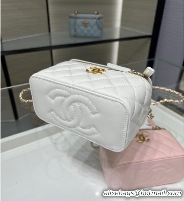 Best Cheap Chanel Shiny Calfskin Large Vanity with Ball Chain AP3651 White 2025