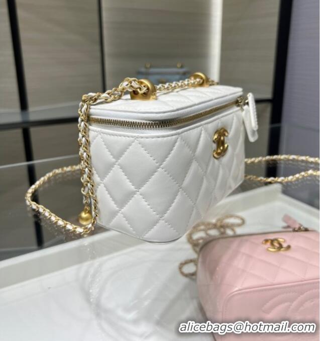 Best Cheap Chanel Shiny Calfskin Large Vanity with Ball Chain AP3651 White 2025