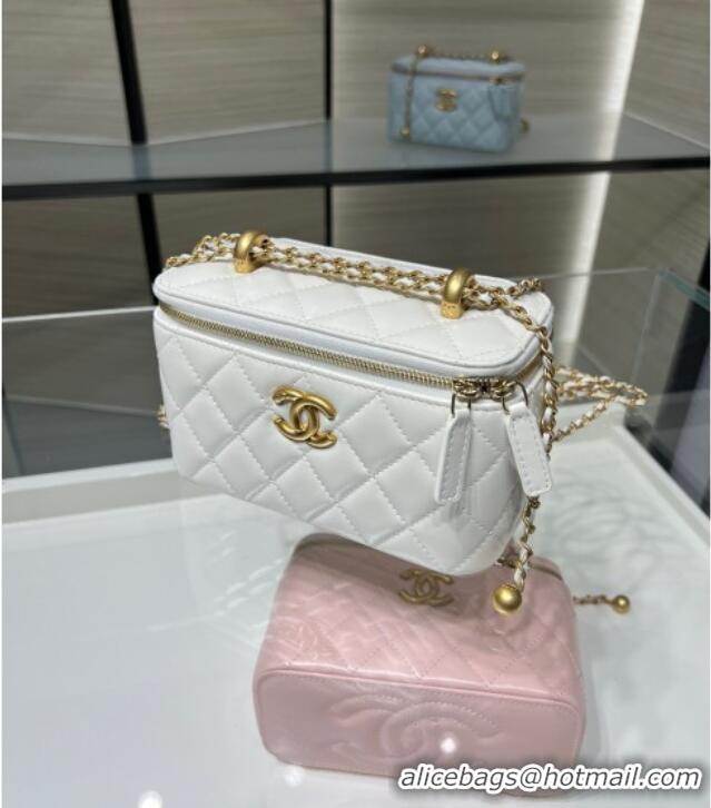 Best Cheap Chanel Shiny Calfskin Large Vanity with Ball Chain AP3651 White 2025