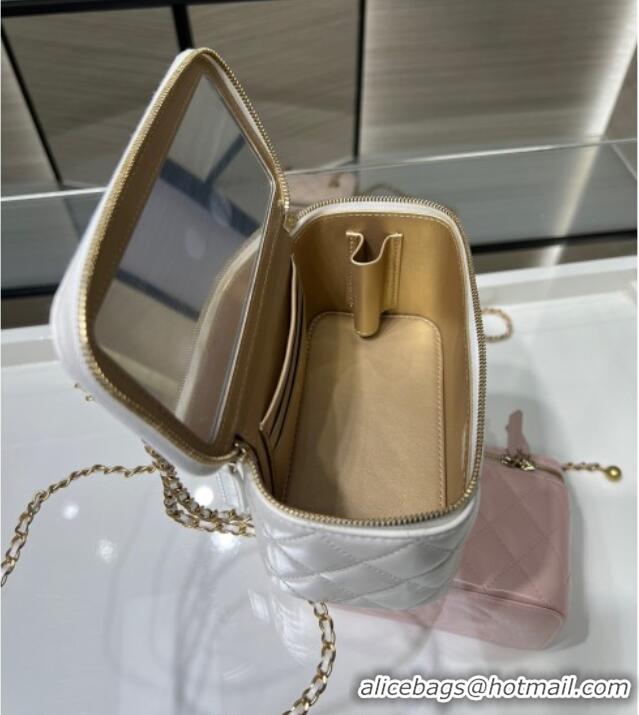 Best Cheap Chanel Shiny Calfskin Large Vanity with Ball Chain AP3651 White 2025