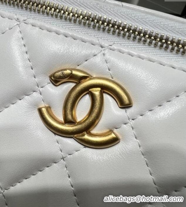 Best Cheap Chanel Shiny Calfskin Large Vanity with Ball Chain AP3651 White 2025