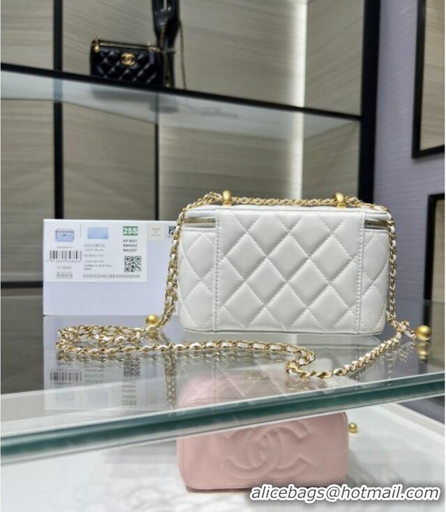 Best Cheap Chanel Shiny Calfskin Large Vanity with Ball Chain AP3651 White 2025