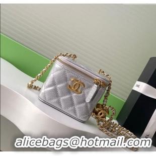 Low Cost Chanel Grainy Calfskin Small Vanity with CC Chain AP3941 Silver 2025