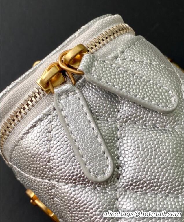 Low Cost Chanel Grainy Calfskin Small Vanity with CC Chain AP3941 Silver 2025