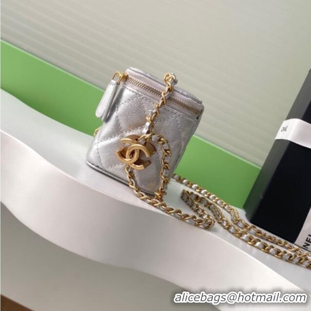 Low Cost Chanel Grainy Calfskin Small Vanity with CC Chain AP3941 Silver 2025