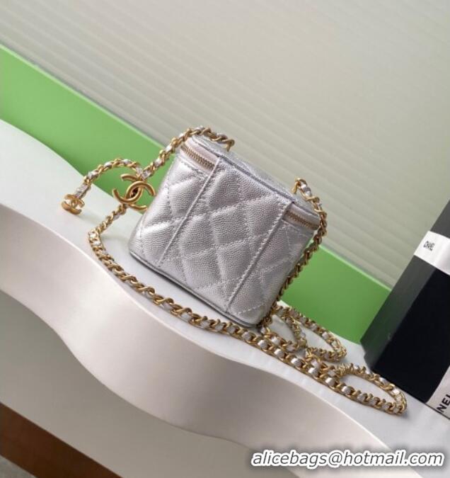 Low Cost Chanel Grainy Calfskin Small Vanity with CC Chain AP3941 Silver 2025
