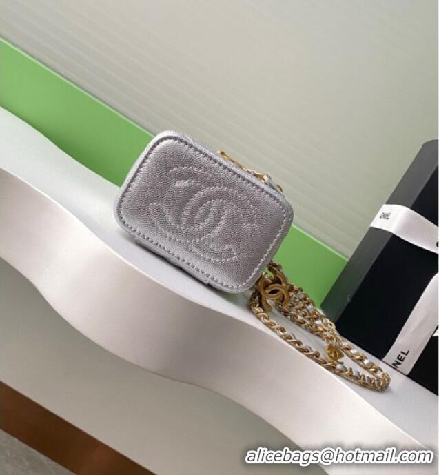 Low Cost Chanel Grainy Calfskin Small Vanity with CC Chain AP3941 Silver 2025