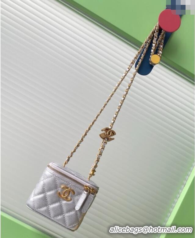 Low Cost Chanel Grainy Calfskin Small Vanity with CC Chain AP3941 Silver 2025