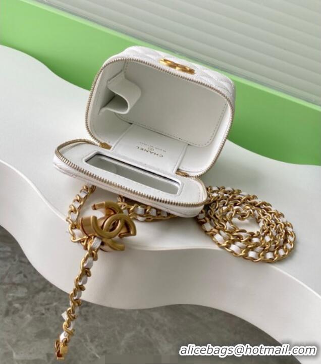 Classic Discount Chanel Grainy Calfskin Small Vanity with CC Chain AP3941 White 2025