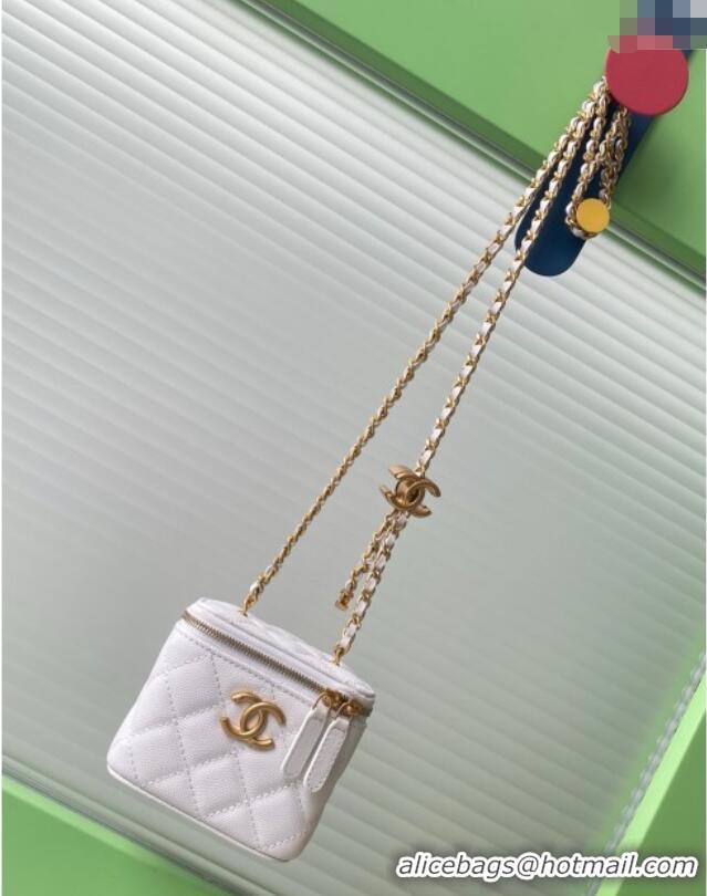 Classic Discount Chanel Grainy Calfskin Small Vanity with CC Chain AP3941 White 2025