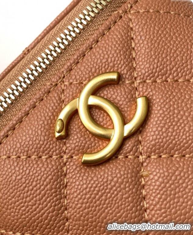 Classic Discount Chanel Grainy Calfskin Small Vanity with CC Chain AP3941 Brown 2025