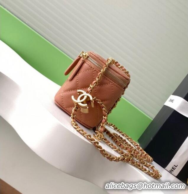Classic Discount Chanel Grainy Calfskin Small Vanity with CC Chain AP3941 Brown 2025