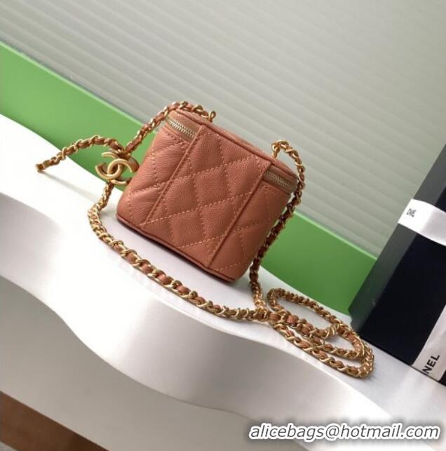 Classic Discount Chanel Grainy Calfskin Small Vanity with CC Chain AP3941 Brown 2025