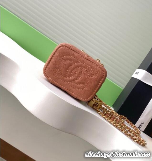 Classic Discount Chanel Grainy Calfskin Small Vanity with CC Chain AP3941 Brown 2025