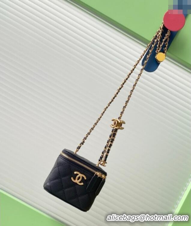 Best Luxury Chanel Grainy Calfskin Small Vanity with CC Chain AP3941 Black 2025